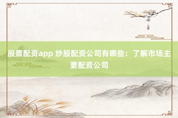 股票配资app 炒股配资公司有哪些：了解市场主要配资公司